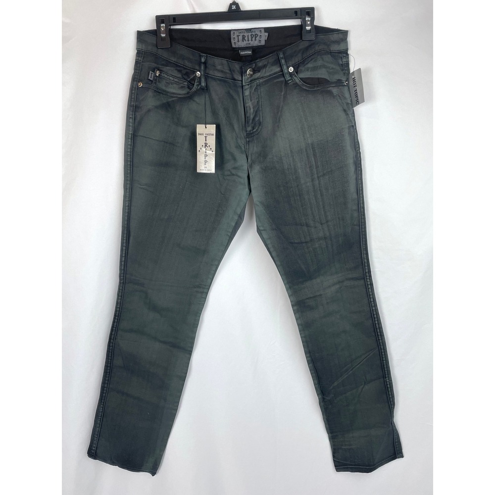 Hot Topic Tripp NYC Daang Goodman Juniors 15 Black Overdye Straight Jeans Skull